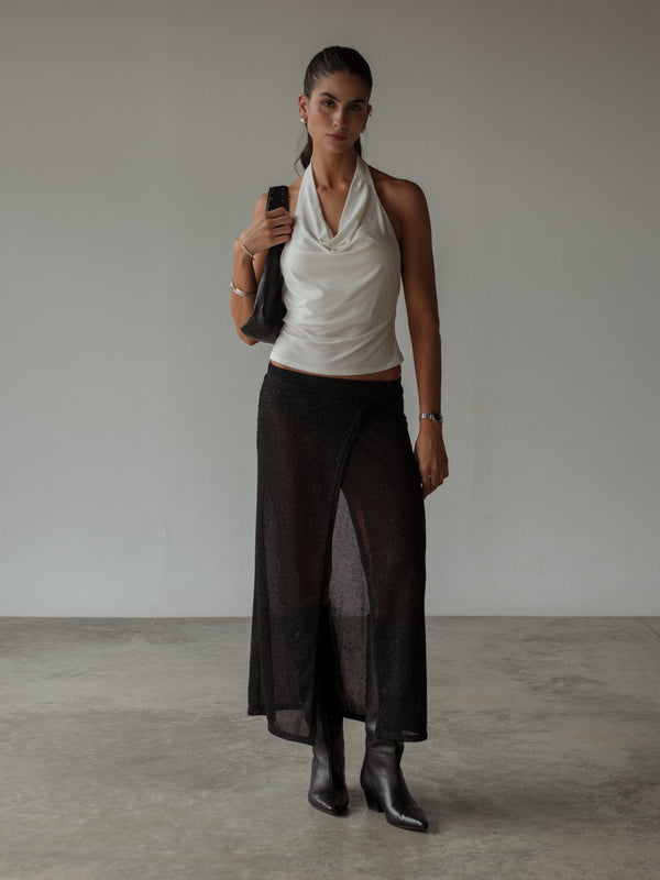 OVER LONG SKIRT - GLOSSY BLACK