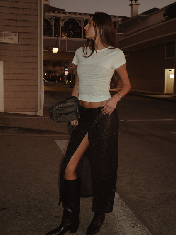 OVER LONG SKIRT - GLOSSY BLACK