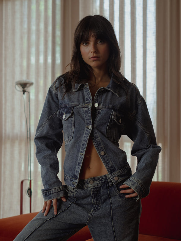 OVERLAY DENIM JACKET - CLASSIC BLUE