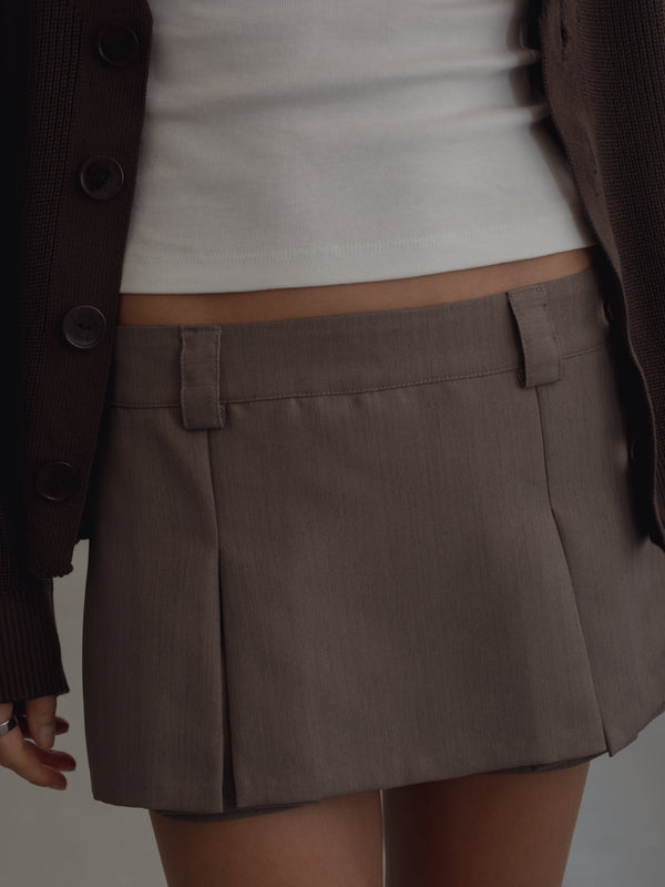 PLEATS MINI SKIRT - TAUPE