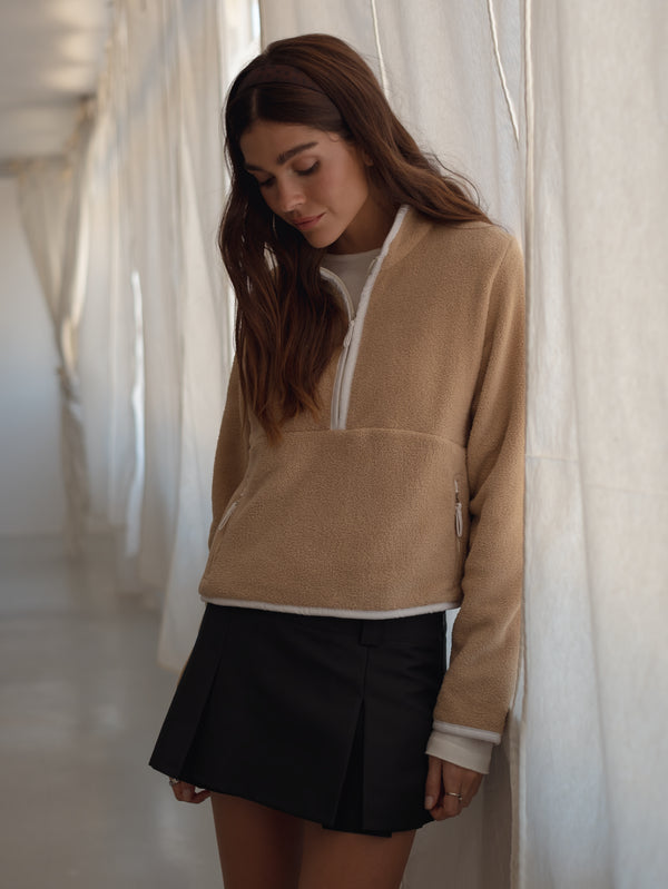 POLAR HALF ZIP SWEATER - SAND & SOFT WHITE