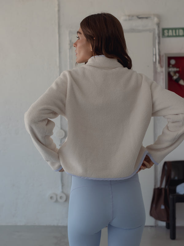 POLAR HALF ZIP SWEATER - SOFT WHITE & BABY BLUE