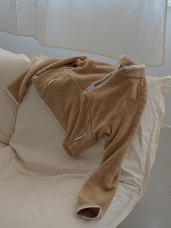 POLAR HALF ZIP SWEATER - SAND & SOFT WHITE