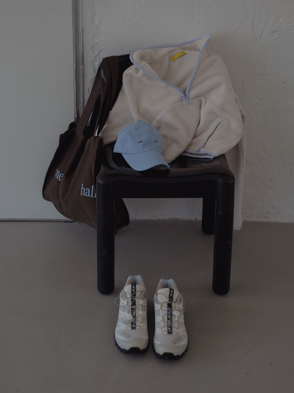 POLAR HALF ZIP SWEATER - SOFT WHITE & BABY BLUE