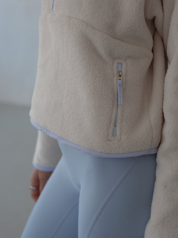POLAR HALF ZIP SWEATER - SOFT WHITE & BABY BLUE