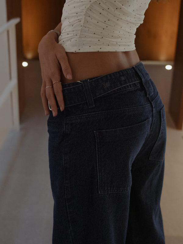 REMAKE WIDE LEG BELT JEAN - RAW DENIM