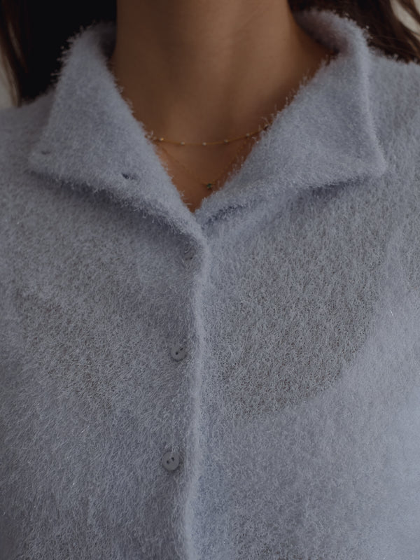 ROUND NECK CARDIGAN - BABY BLUE