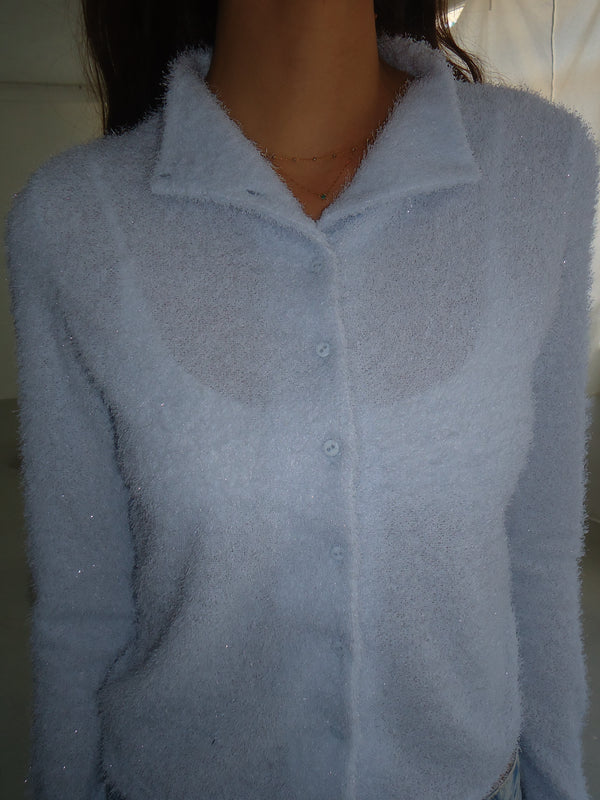 ROUND NECK CARDIGAN - BABY BLUE