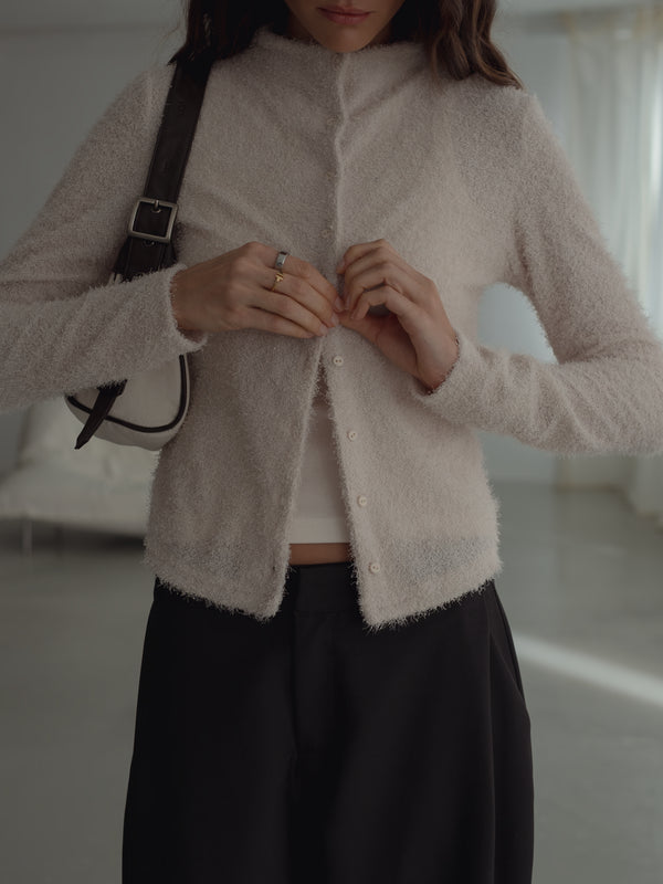 ROUND NECK CARDIGAN - SOFT WHITE