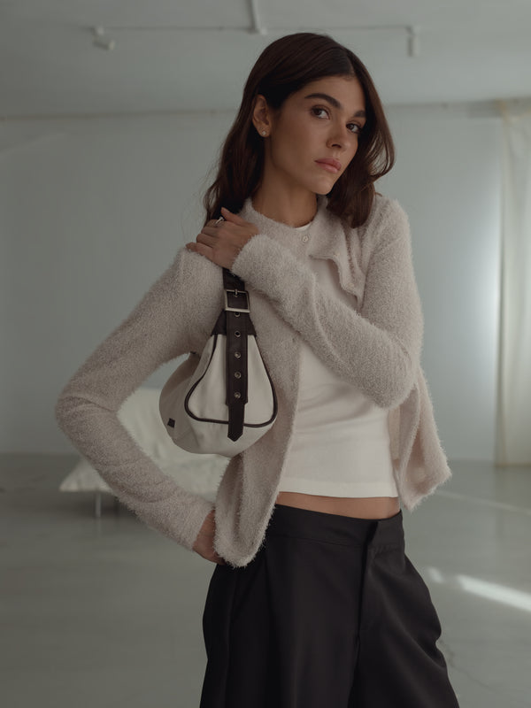 ROUND NECK CARDIGAN - SOFT WHITE