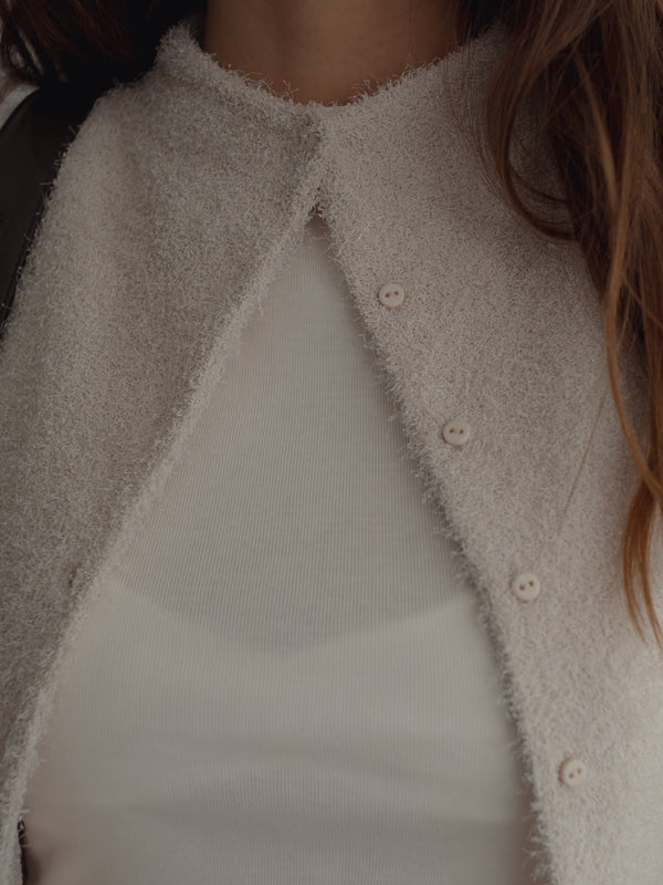 ROUND NECK CARDIGAN - SOFT WHITE