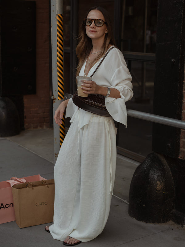RUFFLE TIE CARDIGAN - SOFT WHITE