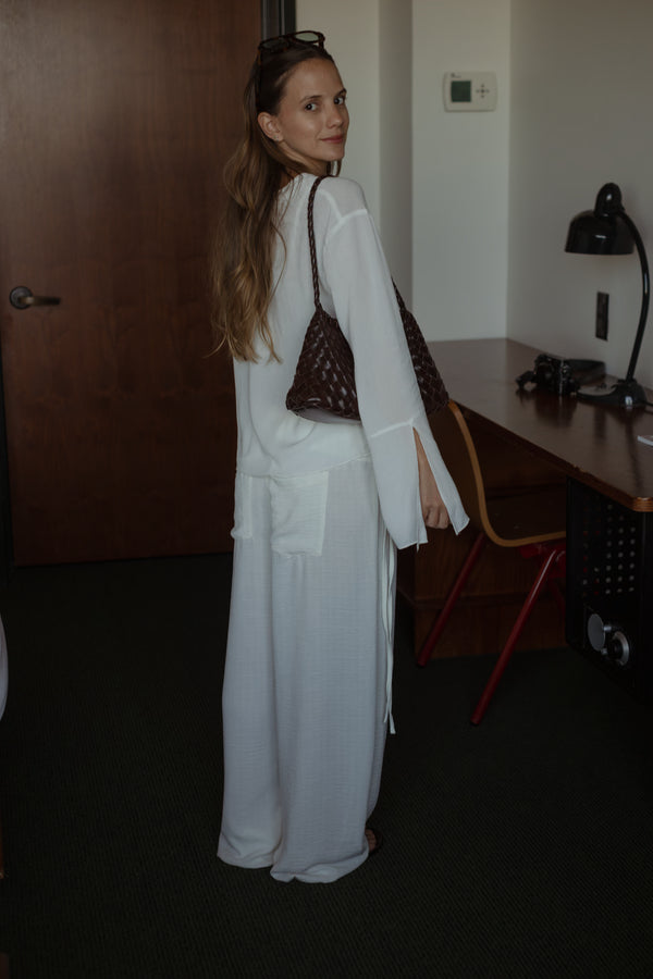 RUFFLE TIE CARDIGAN - SOFT WHITE
