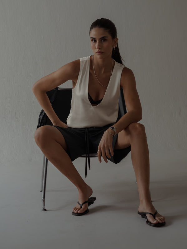 SATIN BASIC TANK TOP - SOFT WHITE