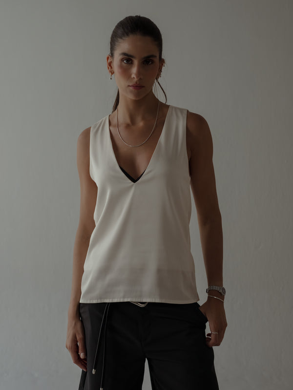 SATIN BASIC TANK TOP - SOFT WHITE