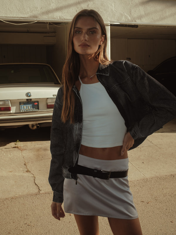 SATIN MINI SKIRT - SILVER