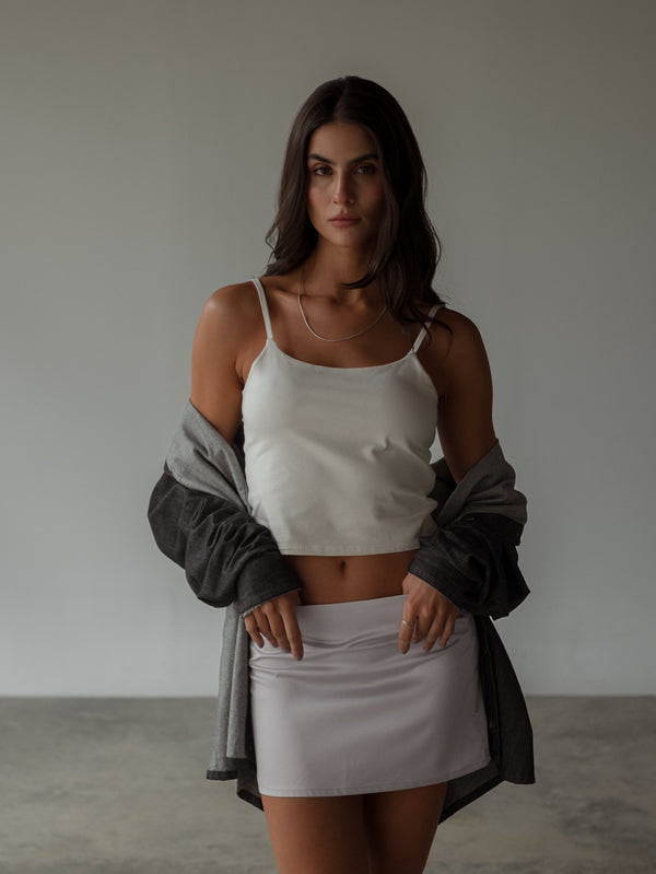 SATIN MINI SKIRT - SILVER