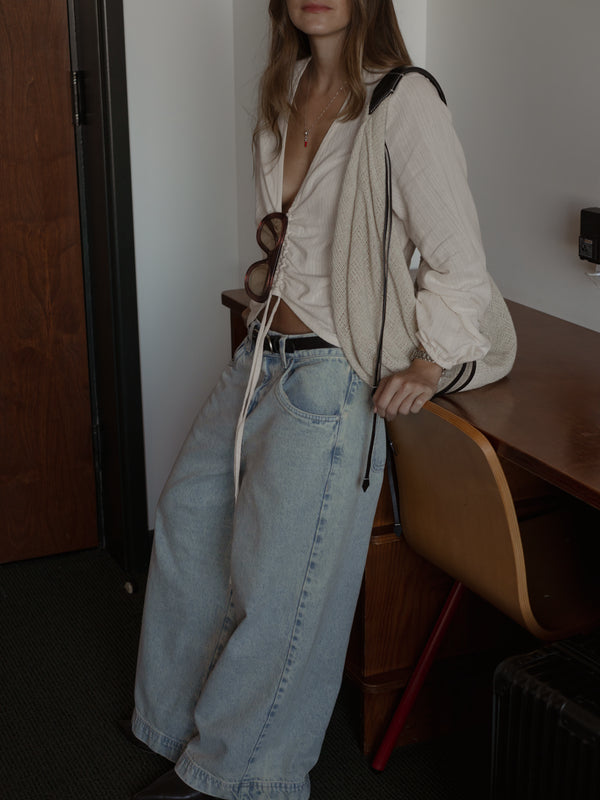 SHEER TIE FRONT BLOUSE - WARM WHITE