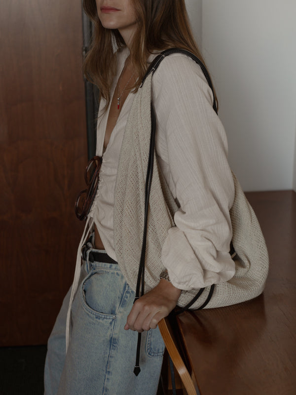 SHEER TIE FRONT BLOUSE - WARM WHITE