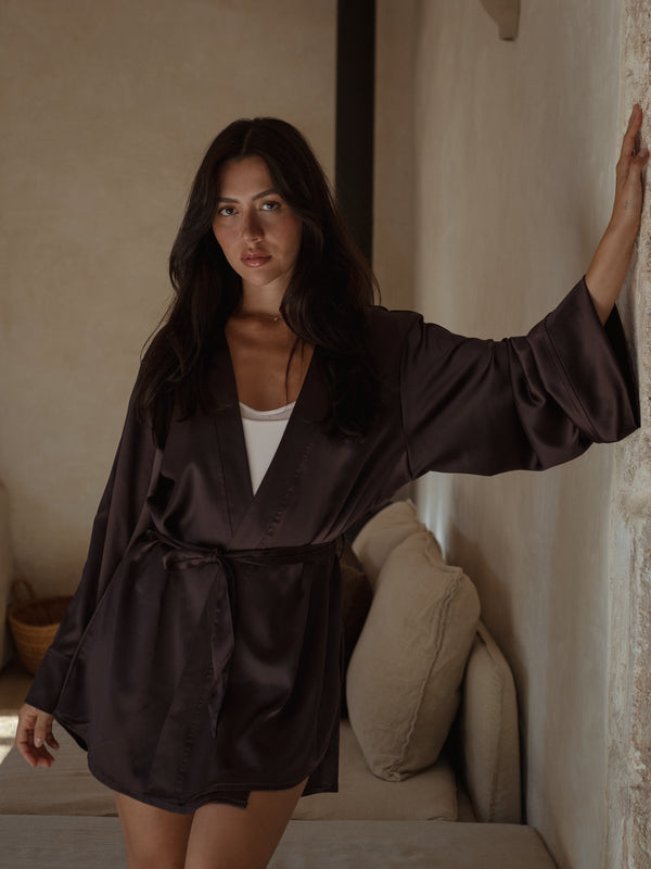 SILK ROBE - BROWN