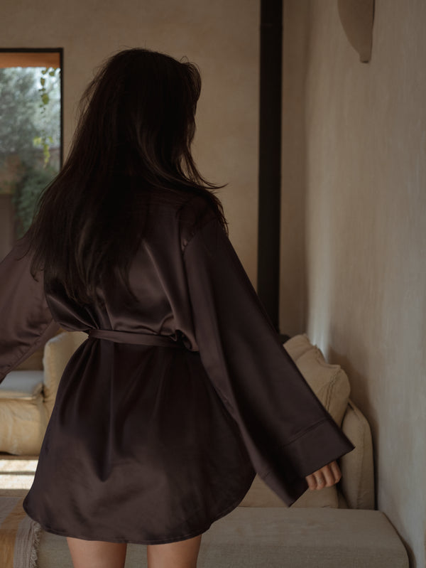 SILK ROBE - BROWN