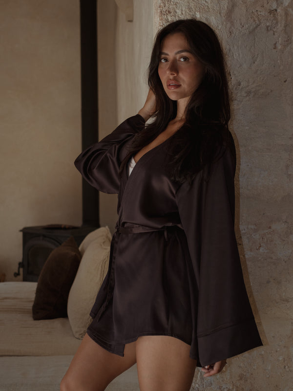 SILK ROBE - BROWN