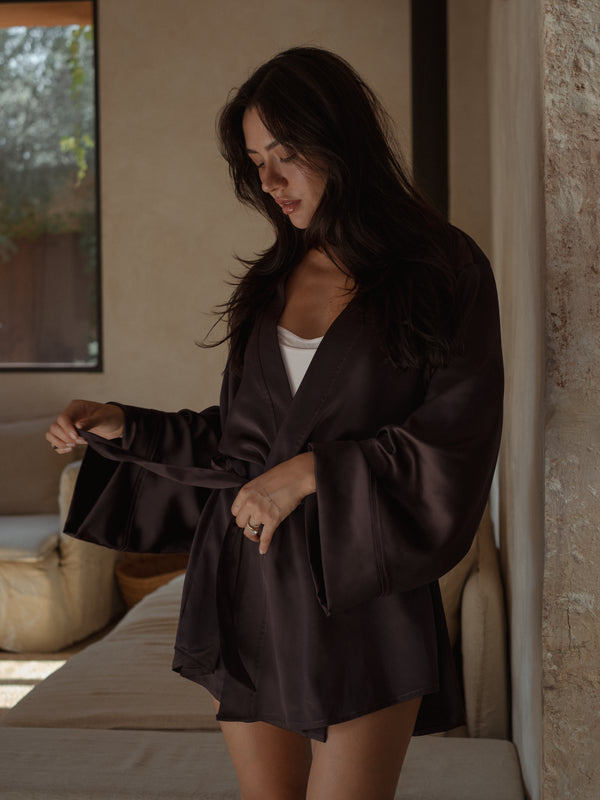 SILK ROBE - BROWN