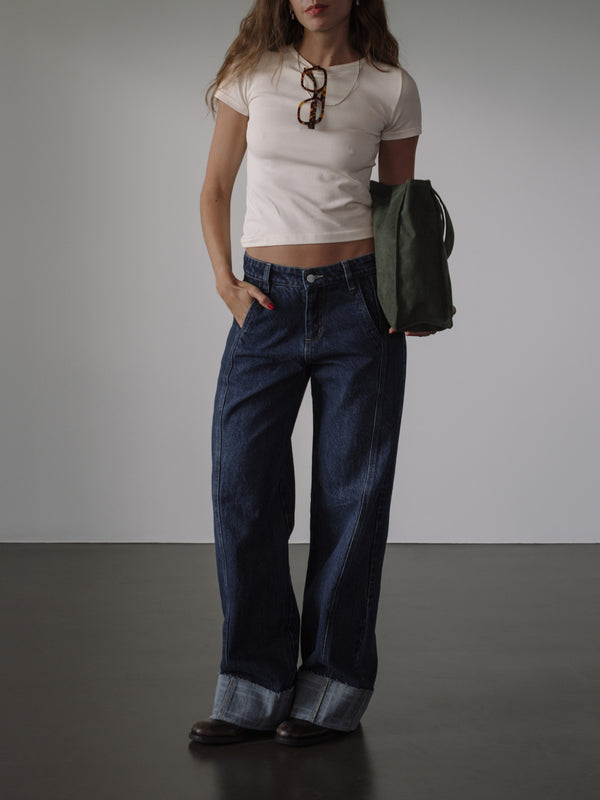 SQUARED CUFF JEAN - MEDIUM DARK BLUE