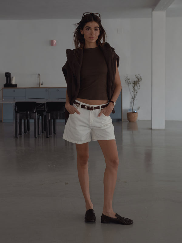 STRAIGHT DENIM JORT - CREAMY WHITE