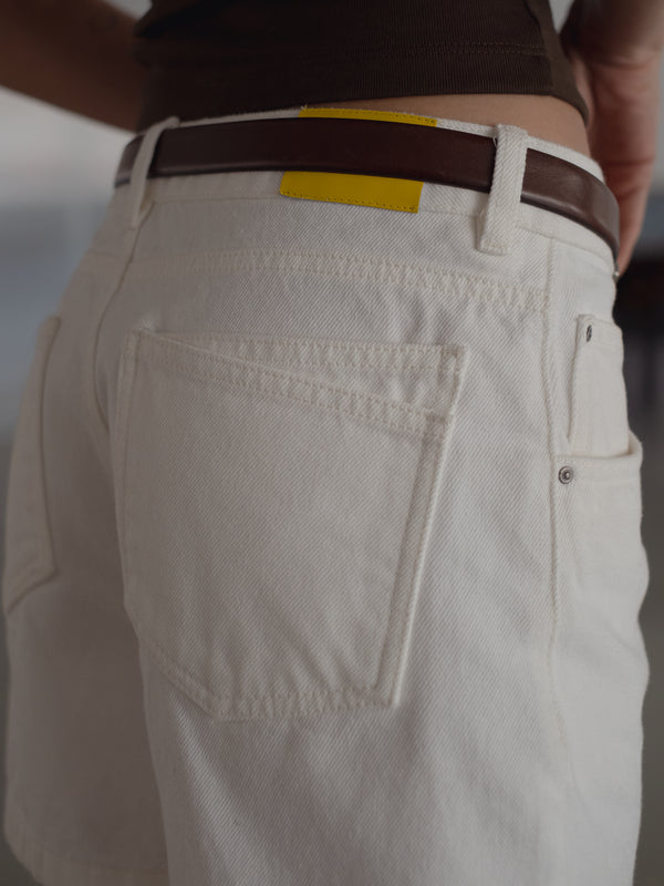 STRAIGHT DENIM JORT - CREAMY WHITE