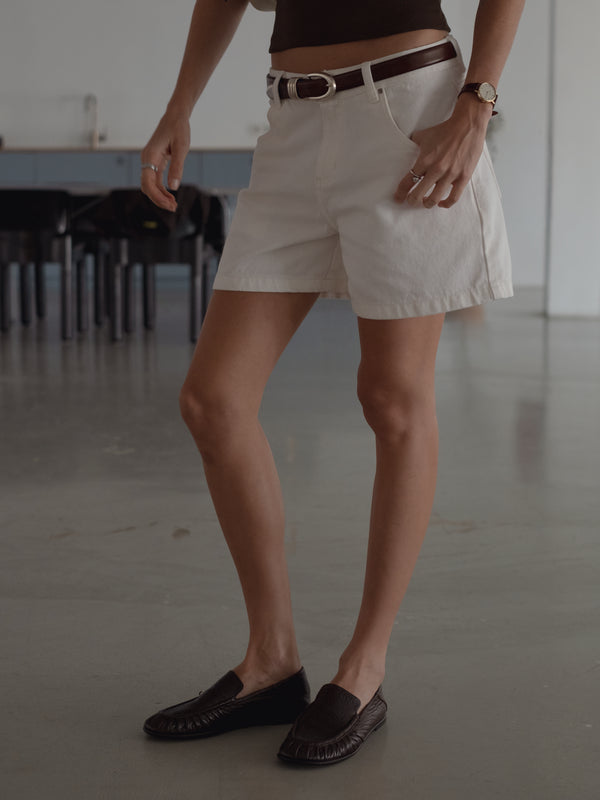 STRAIGHT DENIM JORT - CREAMY WHITE