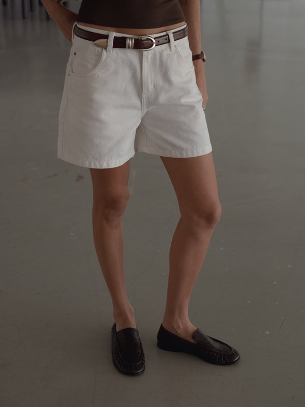 STRAIGHT DENIM JORT - CREAMY WHITE