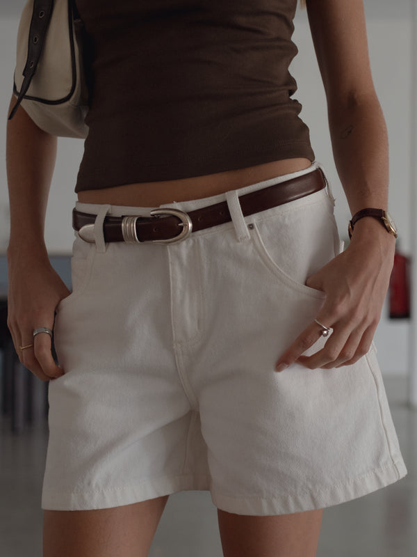 STRAIGHT DENIM JORT - CREAMY WHITE