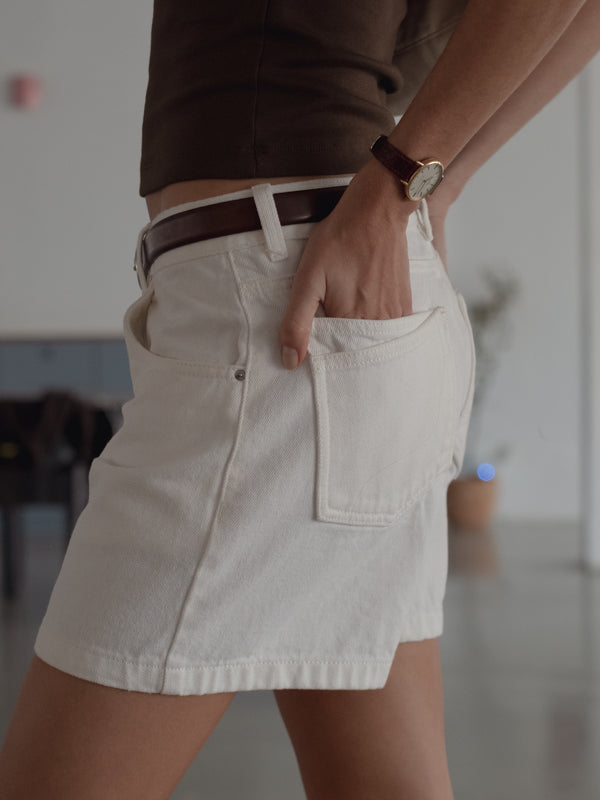 STRAIGHT DENIM JORT - CREAMY WHITE