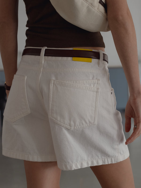 STRAIGHT DENIM JORT - CREAMY WHITE