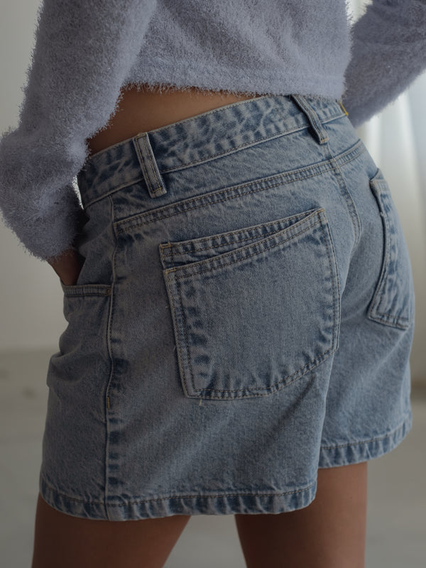 STRAIGHT DENIM JORT - OLD LIGHT BLUE