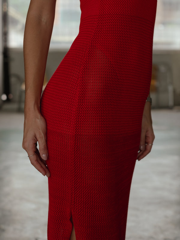 STRAPLESS BODYSUIT KNIT DRESS - ROBUST RED