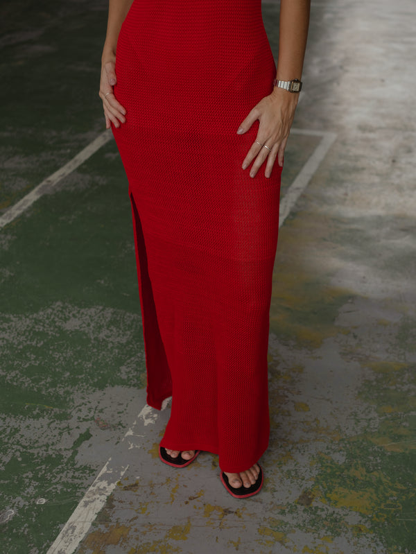STRAPLESS BODYSUIT KNIT DRESS - ROBUST RED