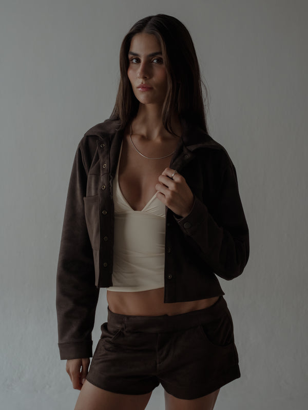 SUEDE BOXY JACKET - ESPRESSO