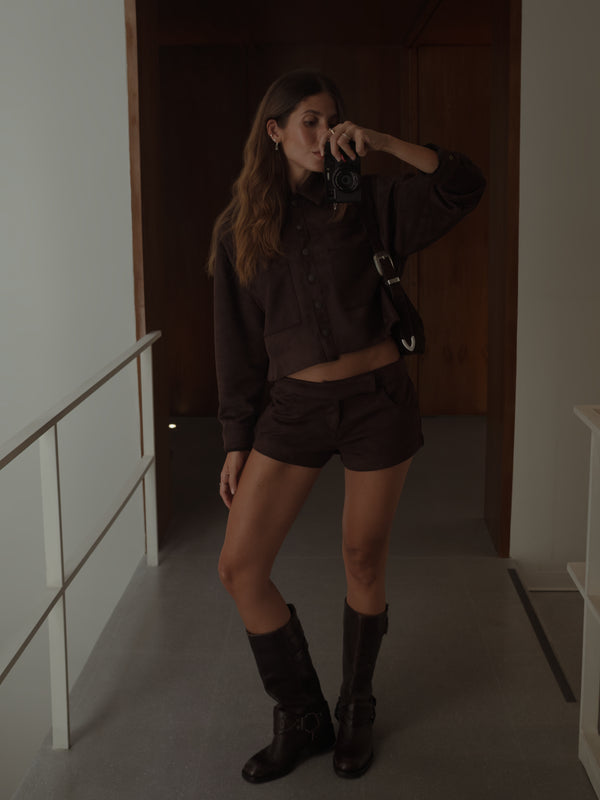 SUEDE MINI SHORT - ESPRESSO