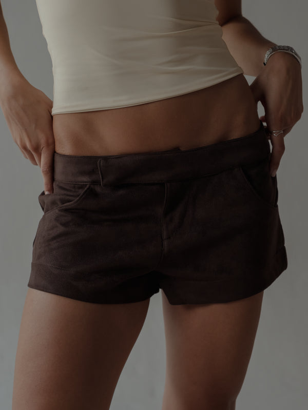 SUEDE MINI SHORT - ESPRESSO