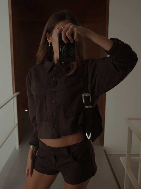 SUEDE MINI SHORT - ESPRESSO
