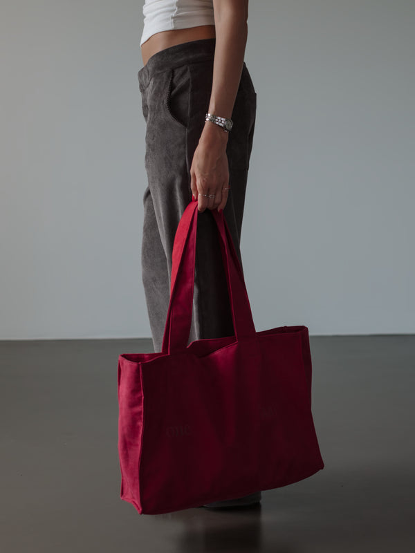SUEDE TOTE BAG - RED WINE