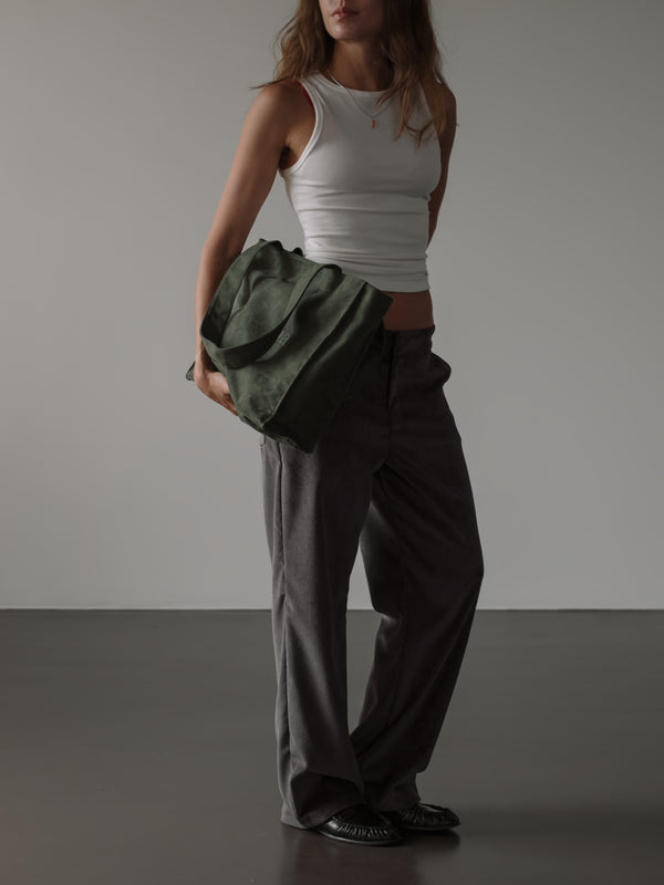 SUEDE TOTE BAG - WOOD GREEN