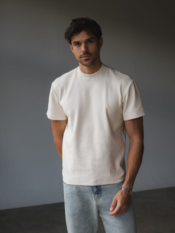 MEN REGULAR RIB T-SHIRT - CREAMY