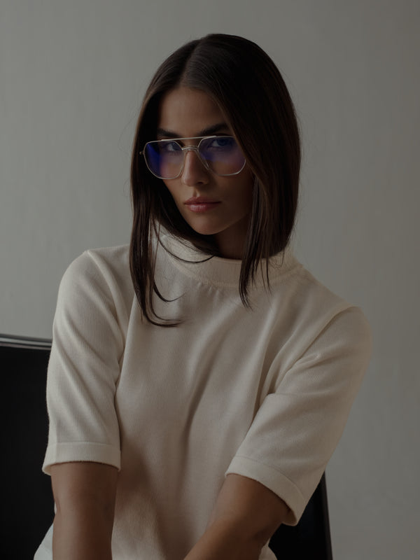 TALL COLLAR KNIT T-SHIRT - VANILLA