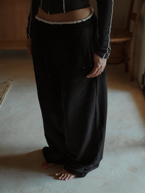 WIDE LEG SWEATPANT - BLACK